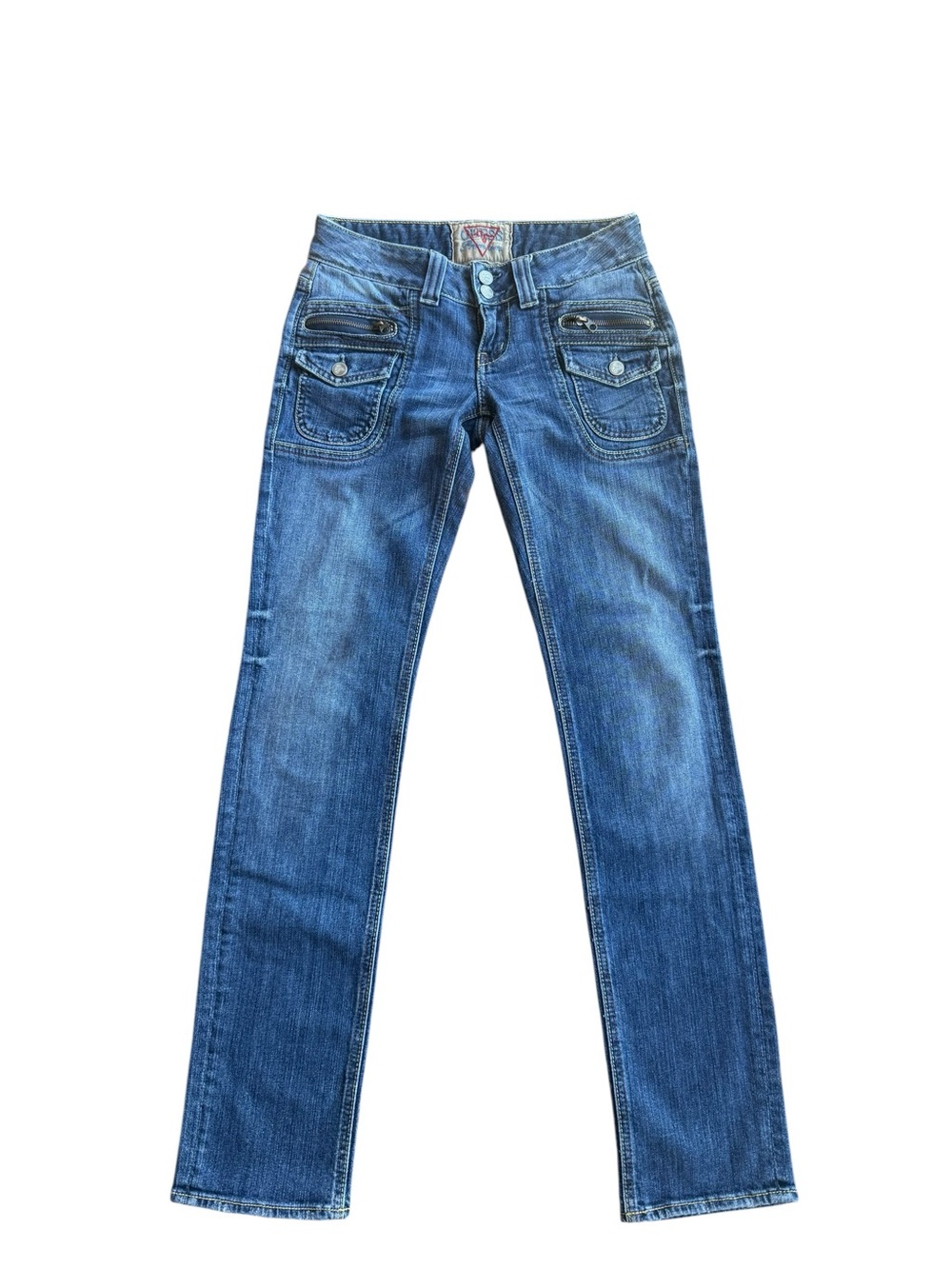 GUESS Premium Low Rise Straight Leg Y2K Jeans Size 26 Medium Wash Denim - Picture 2 of 10